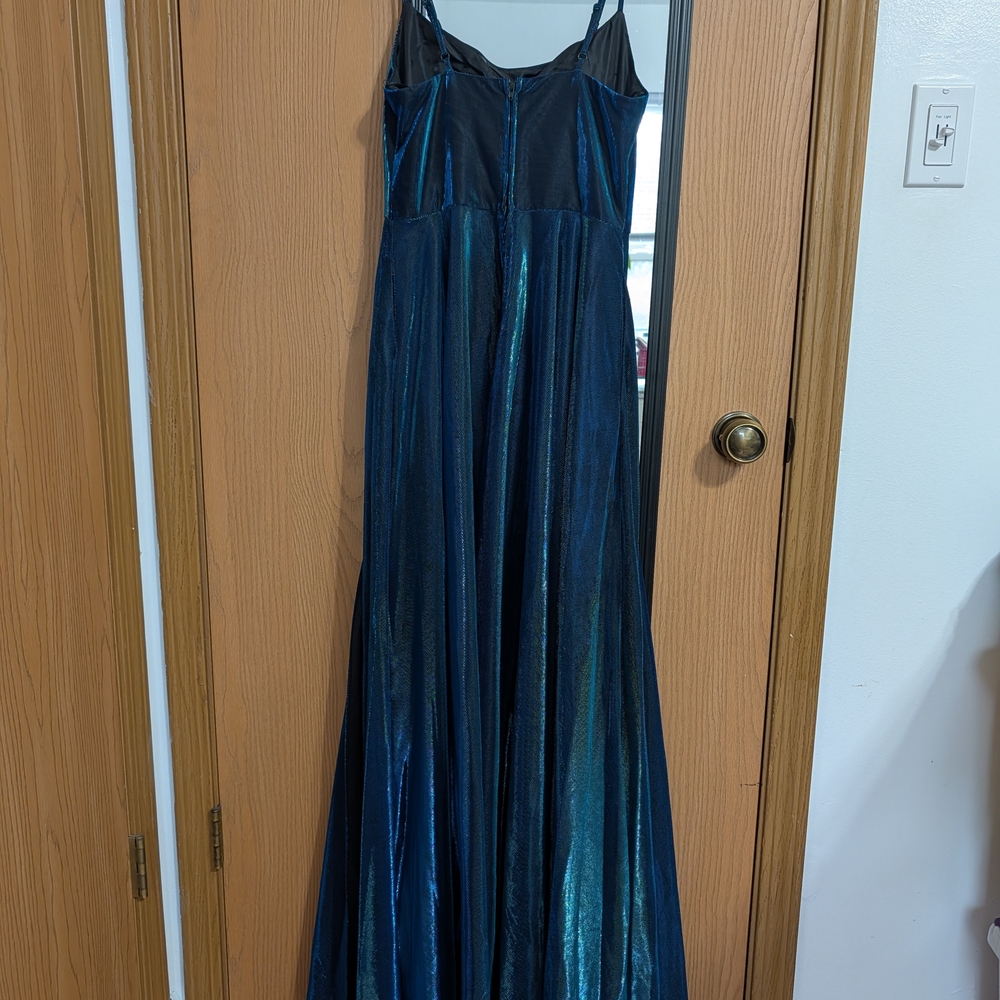 B. Darlin Black and Blue Shimmer Dress With Slit Prom Or MOB - Picture 5 of 11